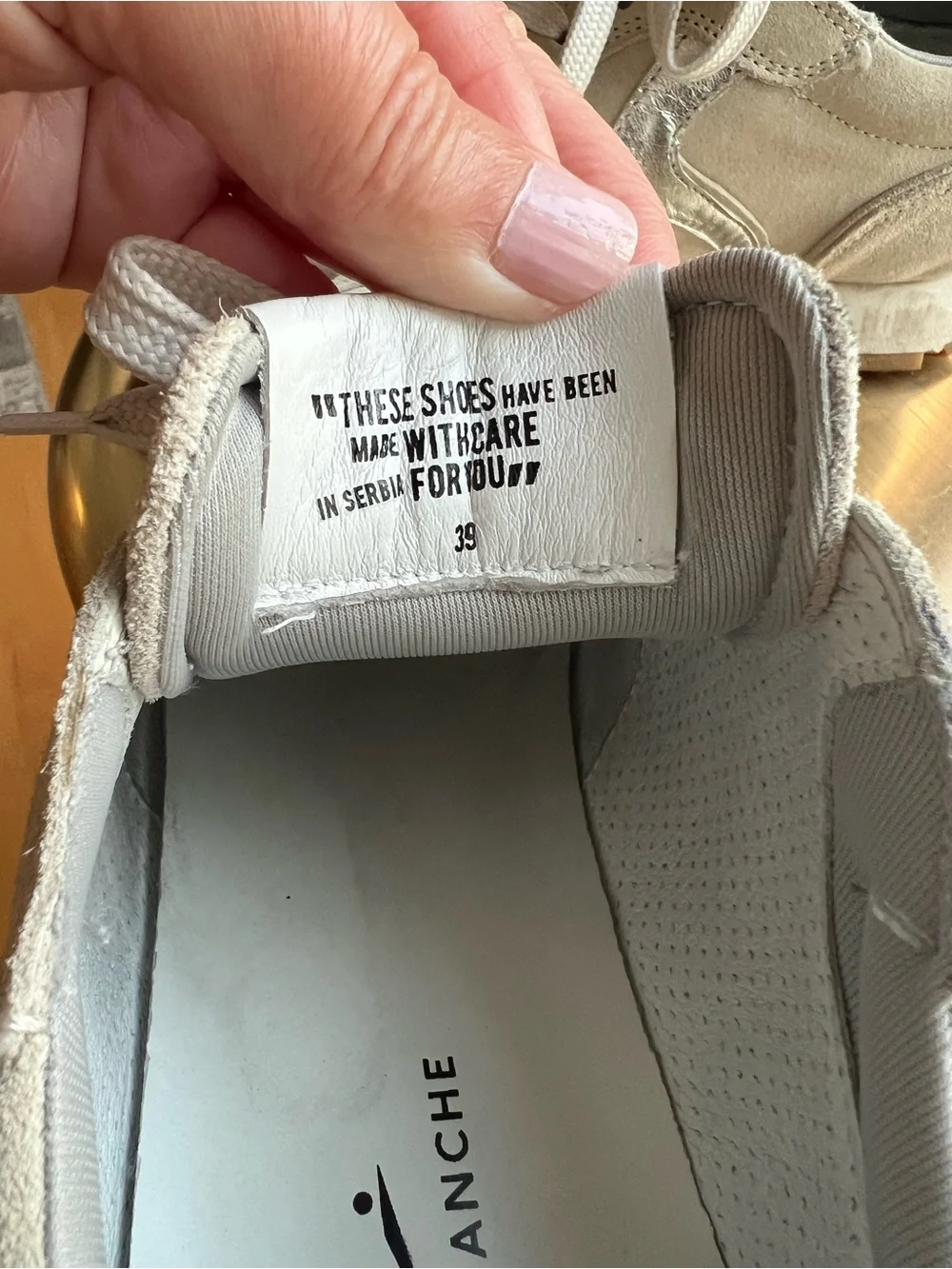 Voile Blanche Suede Sneakers in Light Beige with Metallic Accent